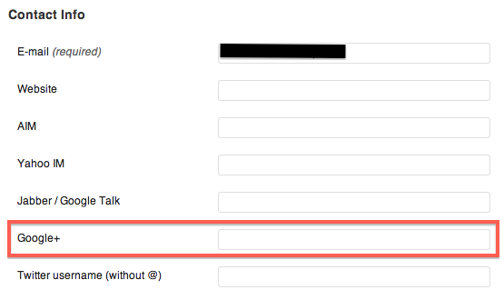 Copy your Google Plus profile address into the "Google+" text field.